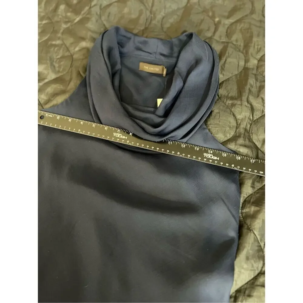 The Limited Tank Blouse Womens XS Navy Blue Cowl Neck Sleeveless Semi-sheer NWT - Picture 6 of 8